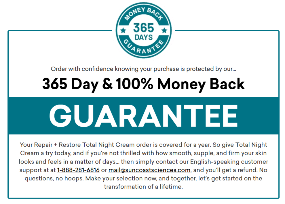 Total Night Cream money back guarantee