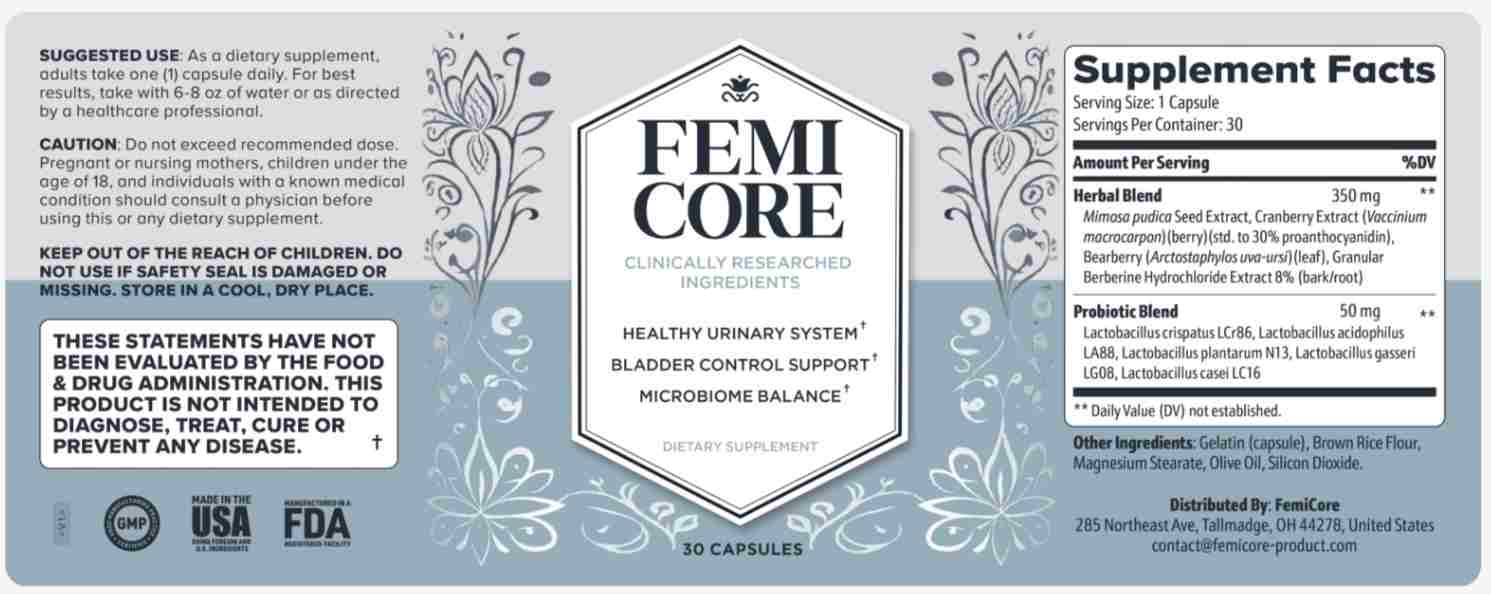 FemiCore Ingredients